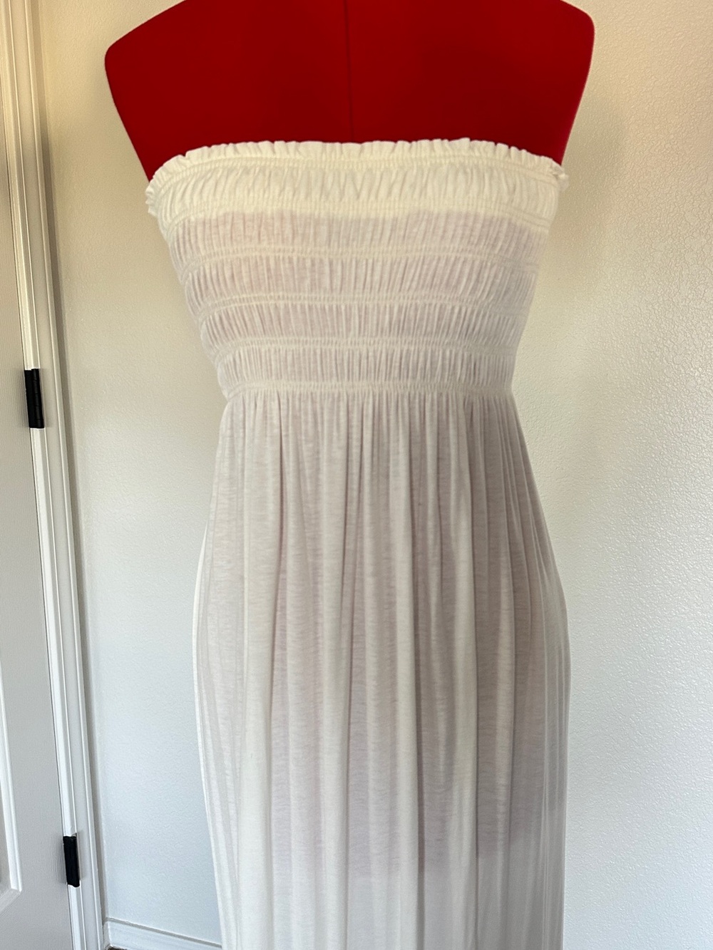 Strapless White Smocked Maxi Dress S/M